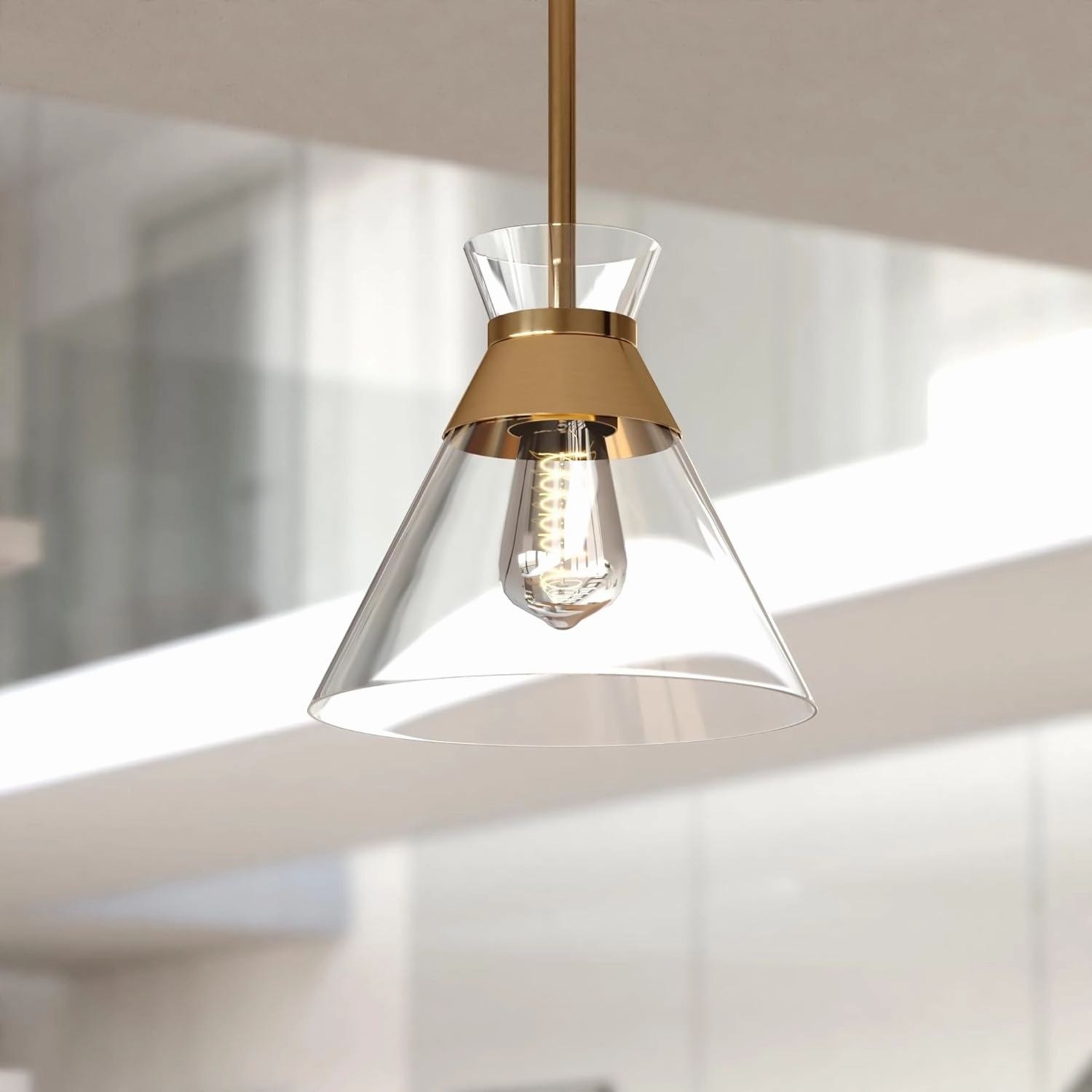 VAXCEL Harper 1L Gold Brass Mid-Century Modern Pendant Light Clear Glass