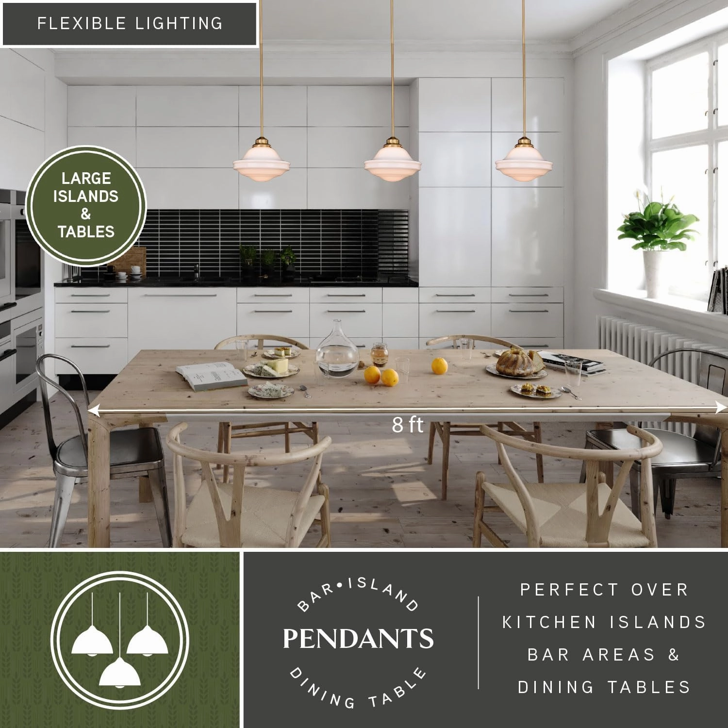 VAXCEL Huntley 12 inch Adjustable Semi-Flush Ceiling Pendant Light, Farmhouse Schoolhouse Style, Natural Brass Finish, White Milk Glass, Dimmable E26 Bulb Compatible, Damp Rated