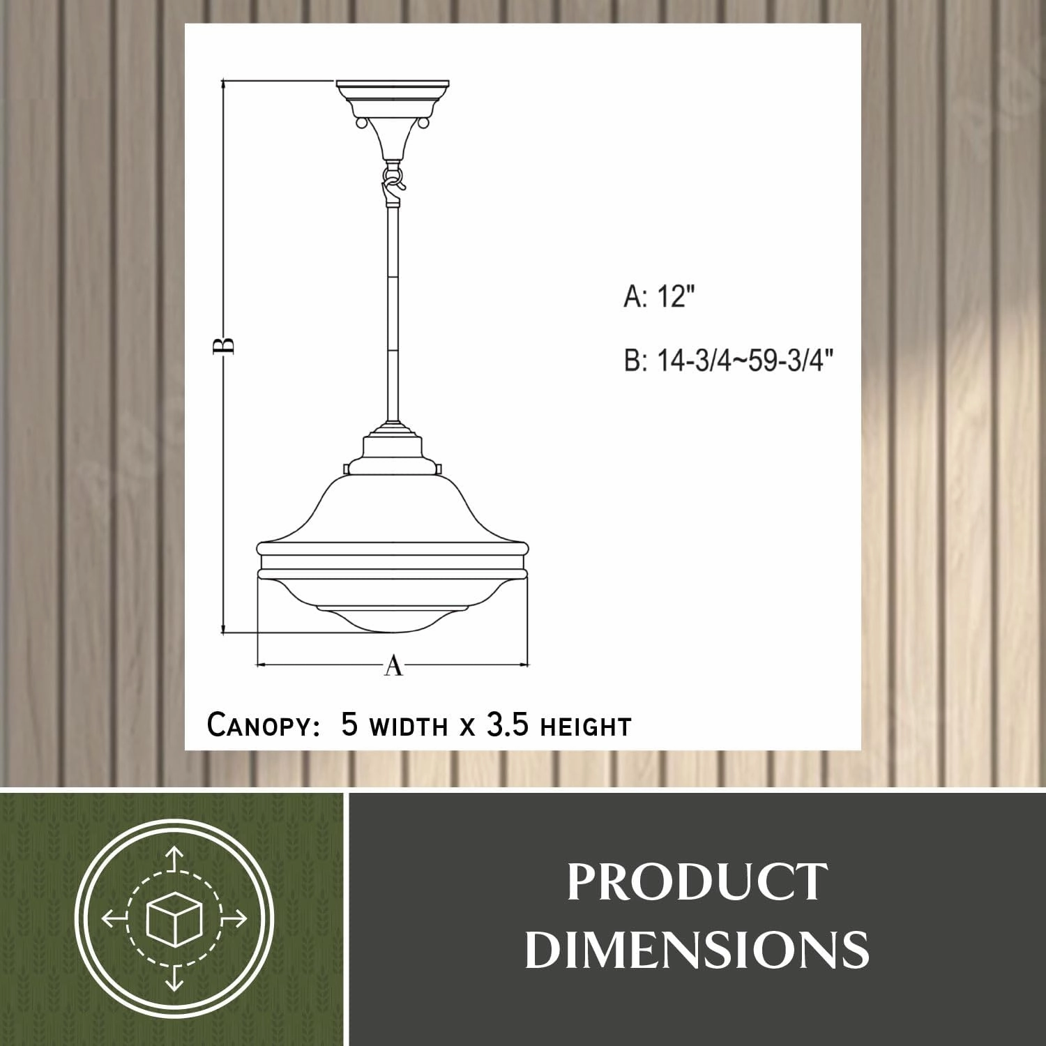 VAXCEL Huntley 12 inch Adjustable Semi-Flush Ceiling Pendant Light, Farmhouse Schoolhouse Style, Natural Brass Finish, White Milk Glass, Dimmable E26 Bulb Compatible, Damp Rated