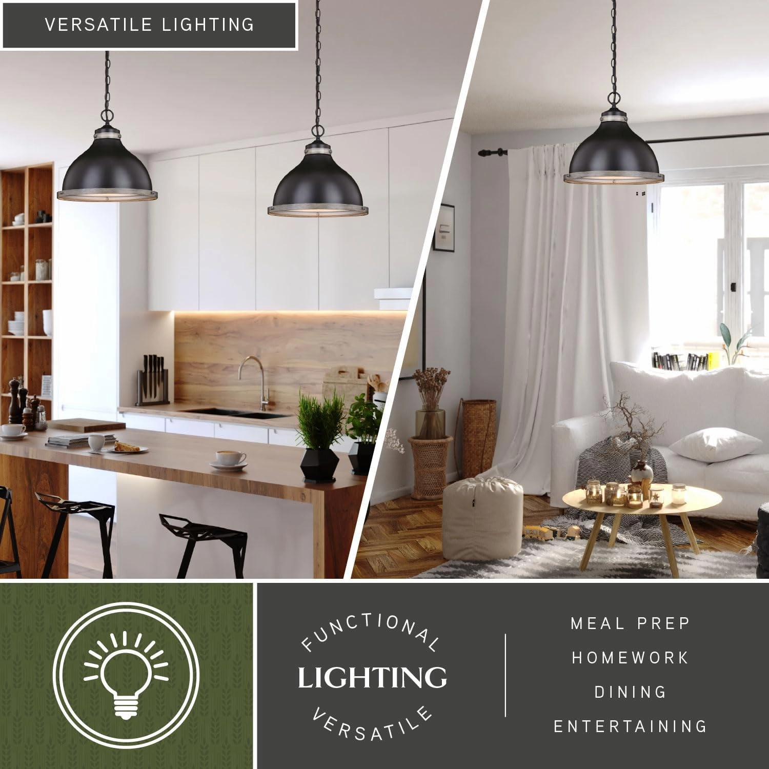 VAXCEL Sheffield 1L 15-in. W Dark Bronze and Gray Farmhouse Dome Pendant Light