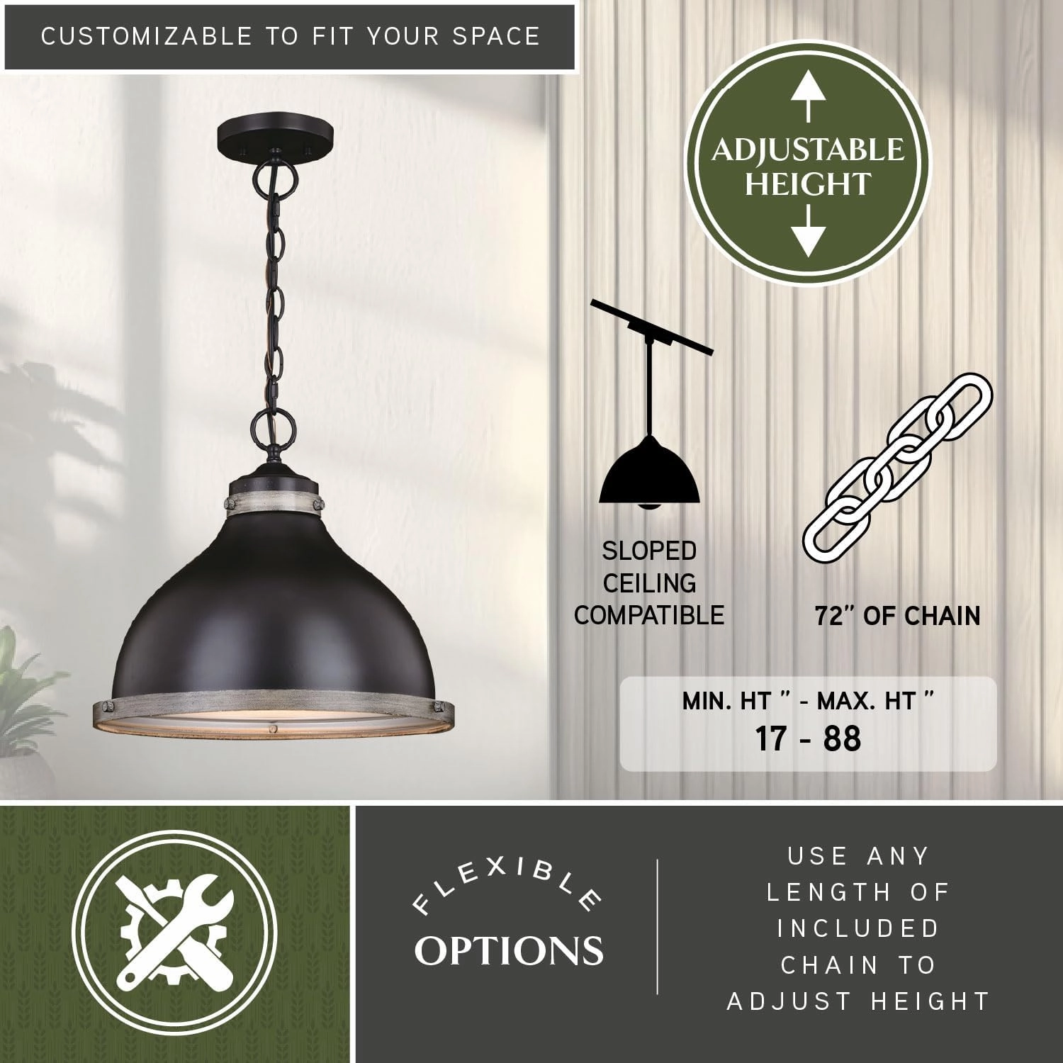 VAXCEL Sheffield 1L 15-in. W Dark Bronze and Gray Farmhouse Dome Pendant Light