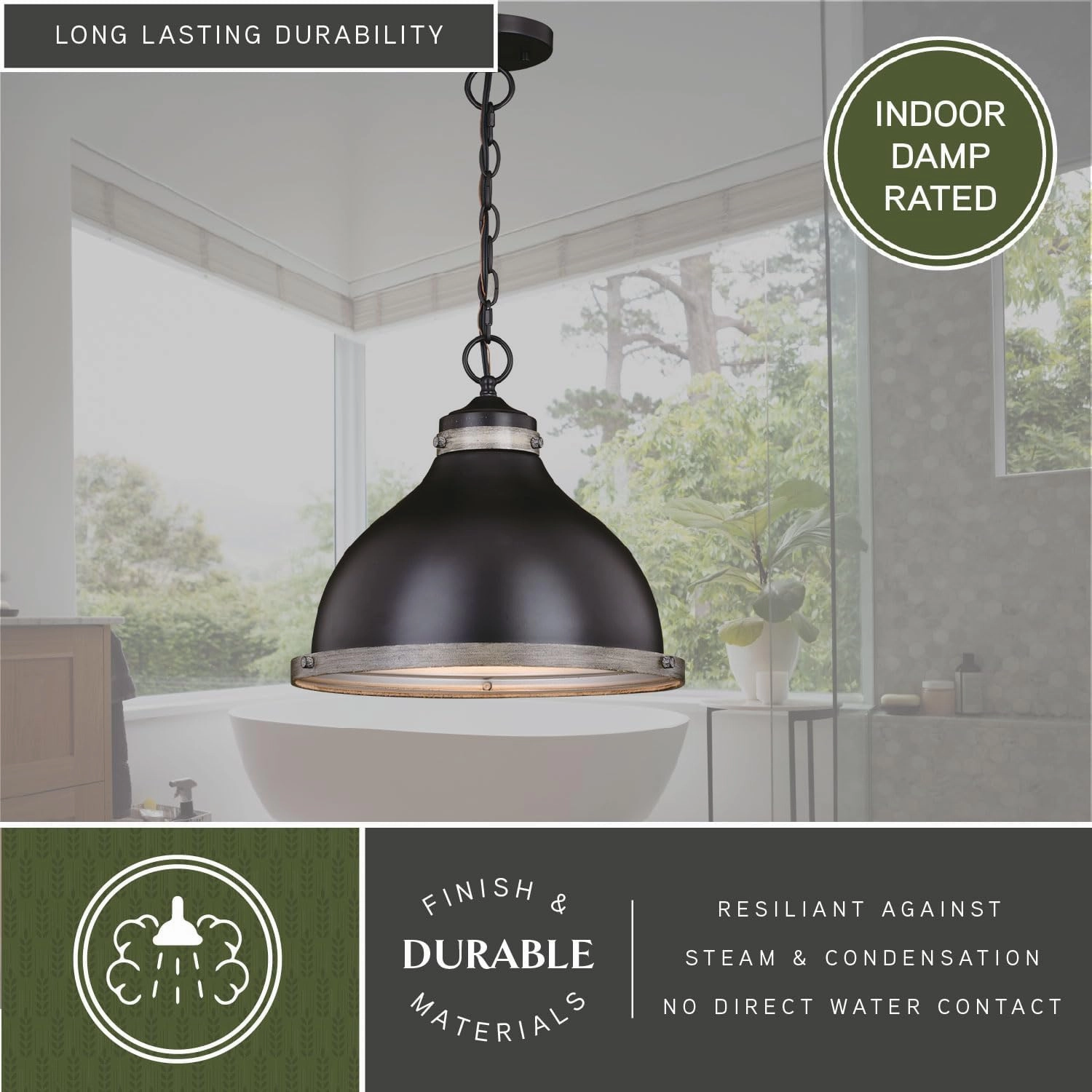 VAXCEL Sheffield 1L 15-in. W Dark Bronze and Gray Farmhouse Dome Pendant Light