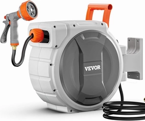 VEVOR Retractable Garden Hose Reel, 1/2 Inch x 84 ft Wall Mounted Heavy Duty Garden Hose Reel with 9 Patterns Nozzle, Any Length Lock, Upgraded Slow Return System and 180°Swivel Bracket