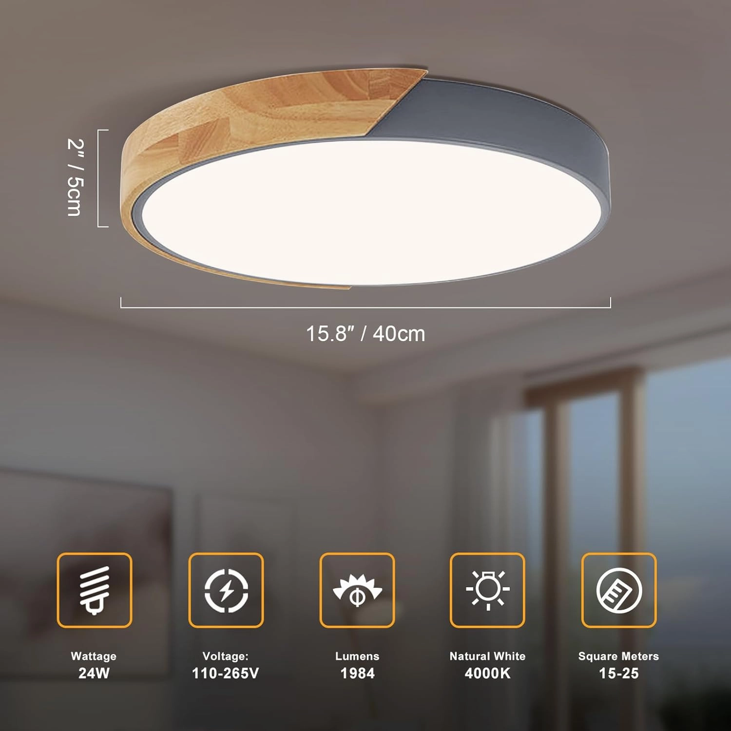 Vikaey Modern LED Ceiling Light, Minimalist Wood Flush Mount Ceiling Light Fixture, 4000K Not Dimmable, Circle Lighting Lamp with Acrylic Lampshade for Bedroom Dining Room Laundry (Grey, 11.8'')