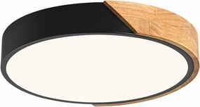 Vikaey Modern LED Ceiling Light, Minimalist Wood Flush Mount Ceiling Light Fixture, 4000K Not Dimmable, Circle Lighting Lamp with Acrylic Lampshade for Bedroom Laundry Room Hallway (Black,11.8")