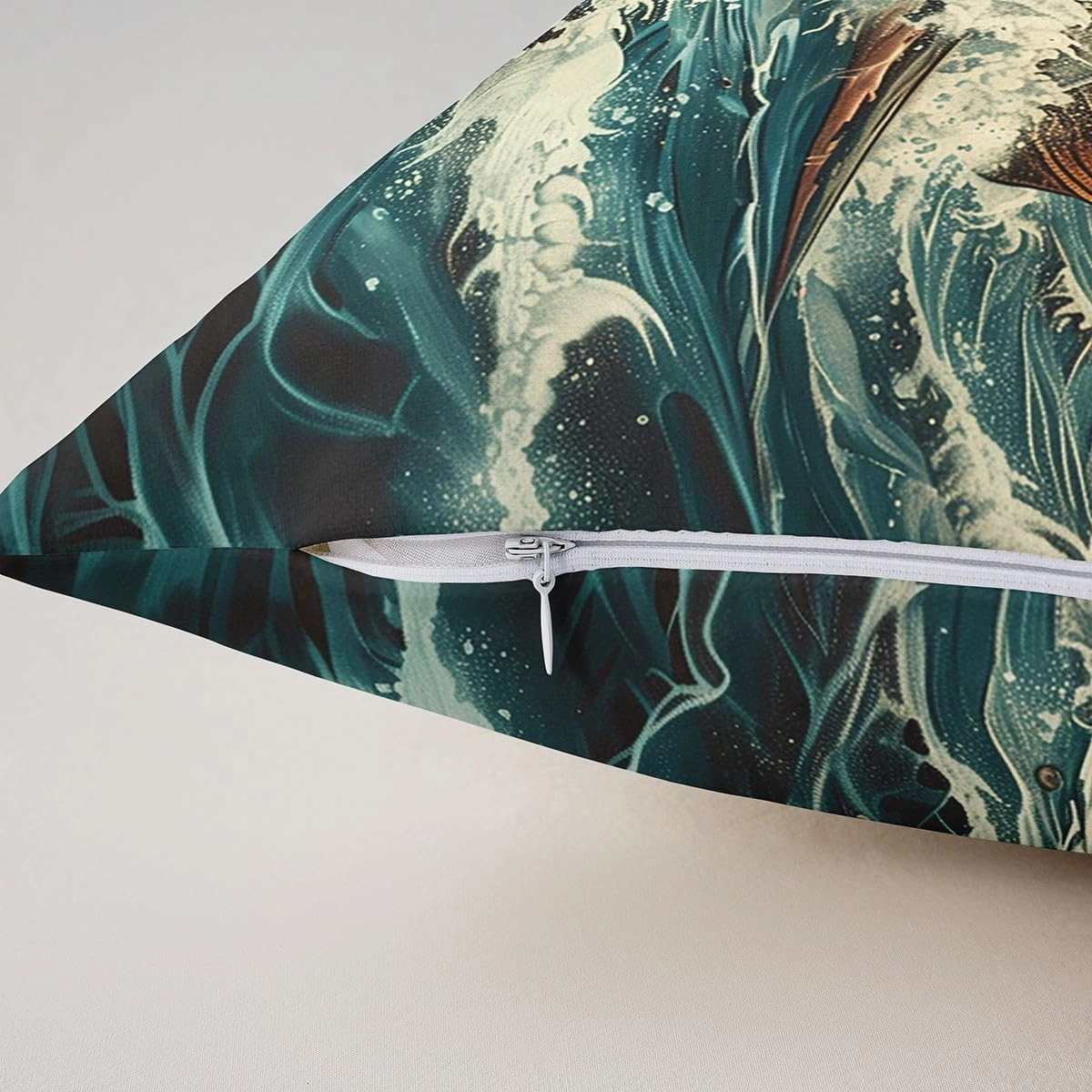 Vintage Country Ocean Throw Pillow Covers,Nautical Adventure Sealife Shark 3D Pattern Cushion Covers 16"x16" for Camper Office,Retro Abstract Sea Wave Cartoon Graffiti Pillowcases Set of 2