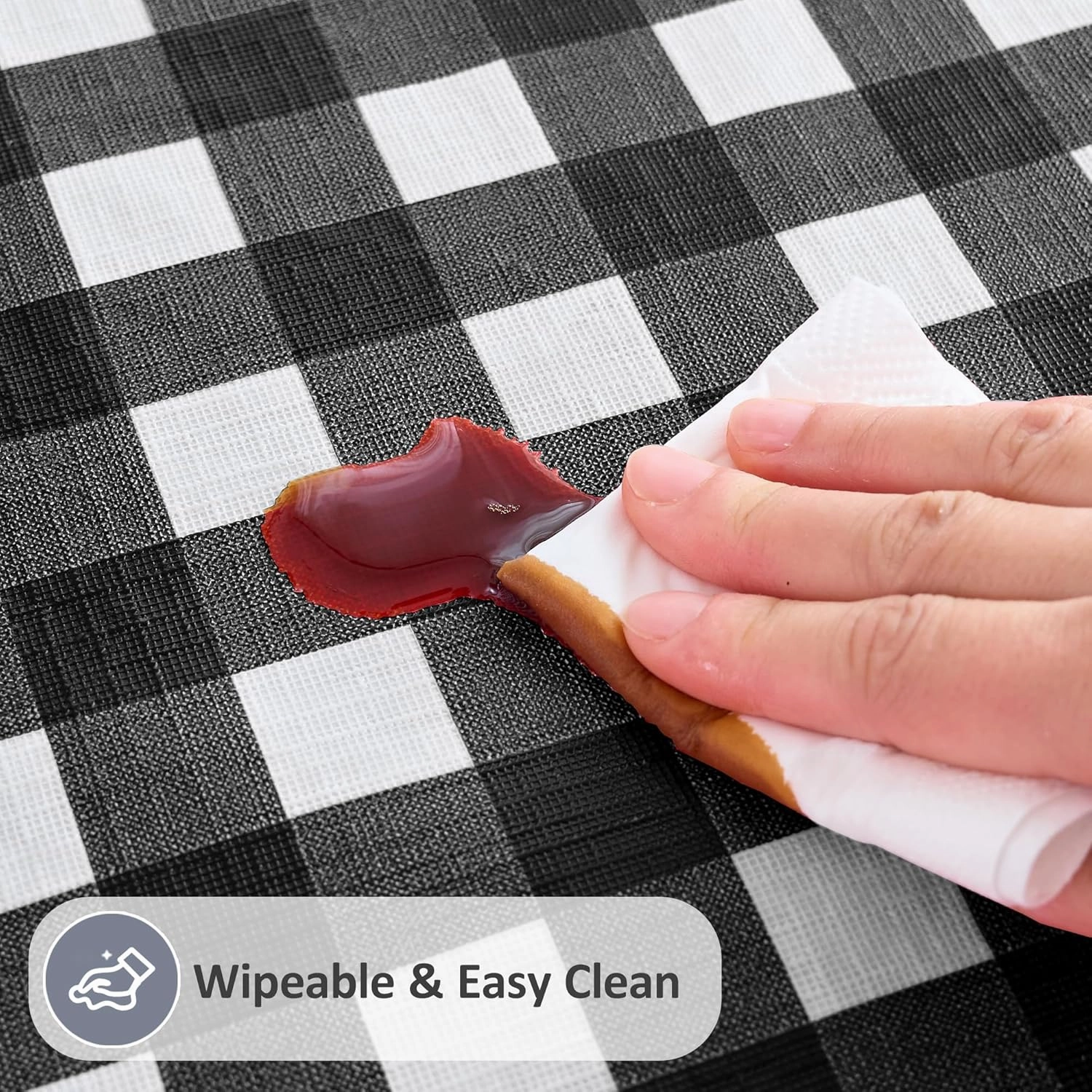 Vinyl Table Cloth with Flannel Backing-6 Pack Black & White 60x84 Inch Waterproof Checkered Plaid Plastic Rectangle Tablecloth-Wipeable Oilcloth Dining Table Cover for Picnic Party Camping