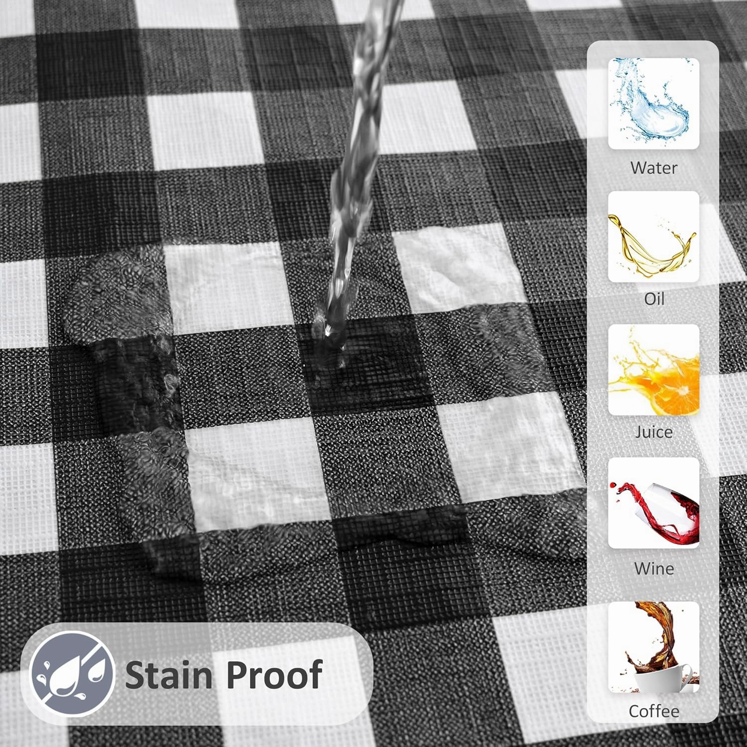 Vinyl Table Cloth with Flannel Backing-6 Pack Black & White 60x84 Inch Waterproof Checkered Plaid Plastic Rectangle Tablecloth-Wipeable Oilcloth Dining Table Cover for Picnic Party Camping