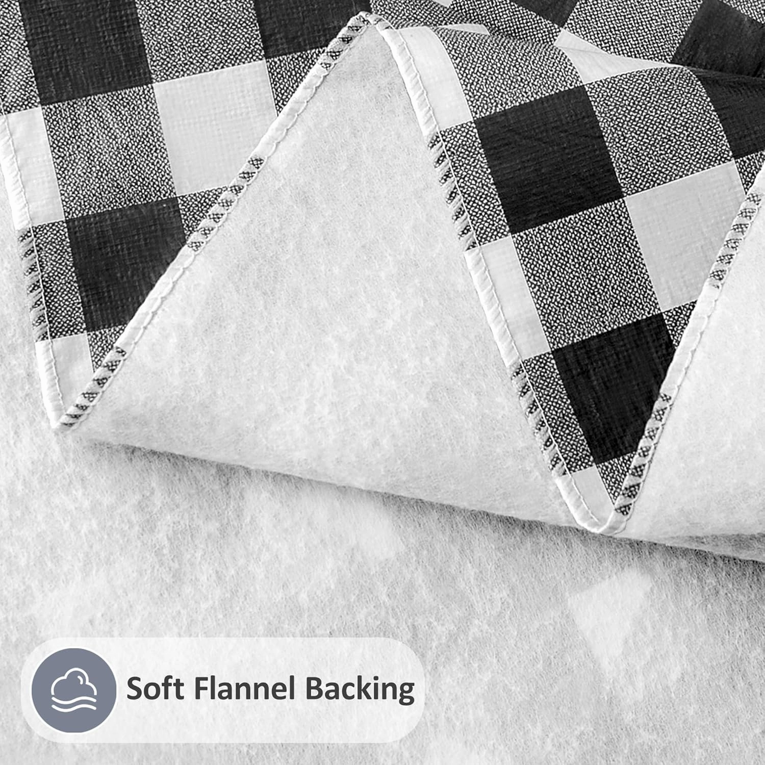 Vinyl Table Cloth with Flannel Backing-6 Pack Black & White 60x84 Inch Waterproof Checkered Plaid Plastic Rectangle Tablecloth-Wipeable Oilcloth Dining Table Cover for Picnic Party Camping