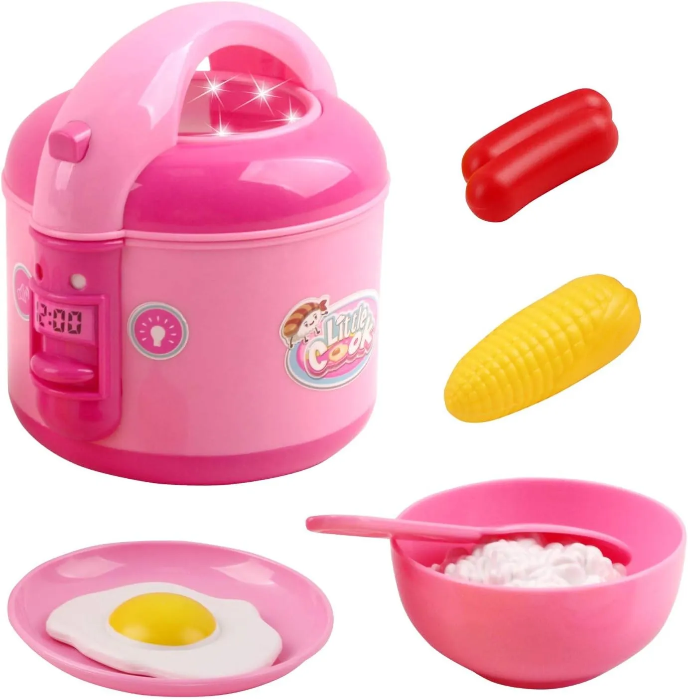 Vokodo Kids Rice Cooker Compact Size Kitchen Playset with Food Pieces Pretend Play Chef Appliances Early Learning Preschool Cooking Toy Battery Operated Great Gift for Children Boys Girls Toddlers