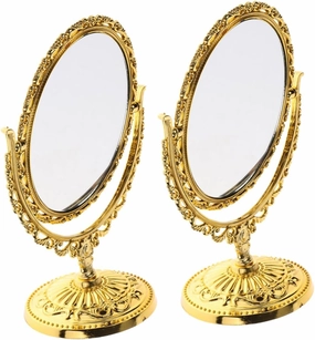 VOSAREA Rotating Desktop Makeup Mirrors Set 2pcs Vintage Style Oval Table Mirrors Large Decorative Vanity