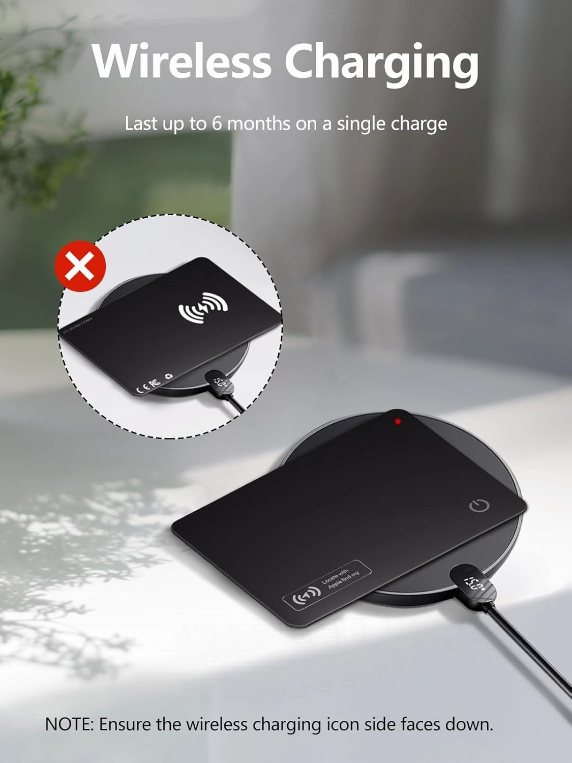 Wallet Tracker Card, Ultra-Slim Wallet Card with Apple Find My (iOS Only), Rechargeable Wallet Finder Smart Card Tracker Item Locator for Luggage, ID/Credit Card, Passport (Black, 2 Pack)