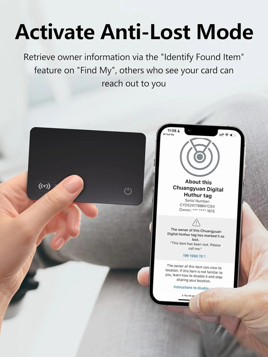 Wallet Tracker Card, Ultra-Slim Wallet Card with Apple Find My (iOS Only), Rechargeable Wallet Finder Smart Card Tracker Item Locator for Luggage, ID/Credit Card, Passport (Black, 2 Pack)