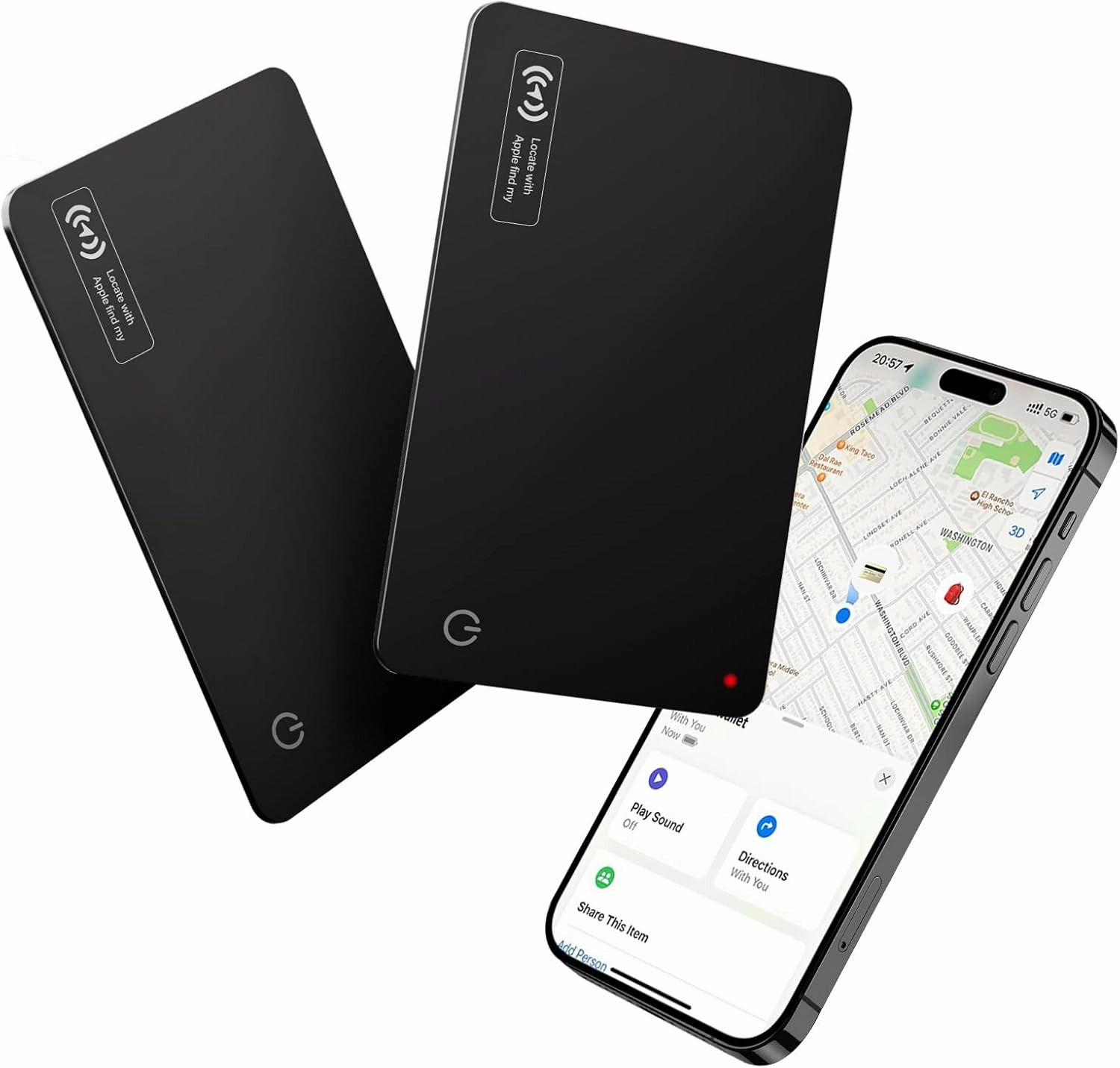 Wallet Tracker Card, Ultra-Slim Wallet Card with Apple Find My (iOS Only), Rechargeable Wallet Finder Smart Card Tracker Item Locator for Luggage, ID/Credit Card, Passport (Black, 2 Pack)