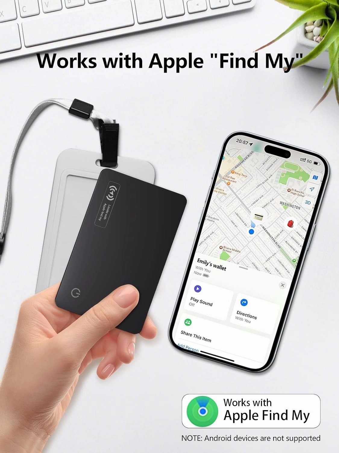 Wallet Tracker Card, Ultra-Slim Wallet Card with Apple Find My (iOS Only), Rechargeable Wallet Finder Smart Card Tracker Item Locator for Luggage, ID/Credit Card, Passport (Black, 2 Pack)