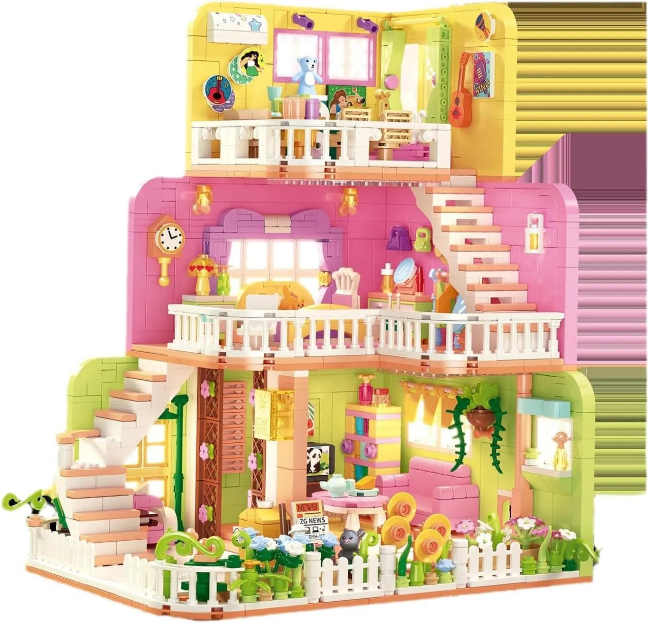 Warm House Micro Building Blocks Creative DIY City Cozy Home Building Brick Kit with Light Action Figures 1375PCS