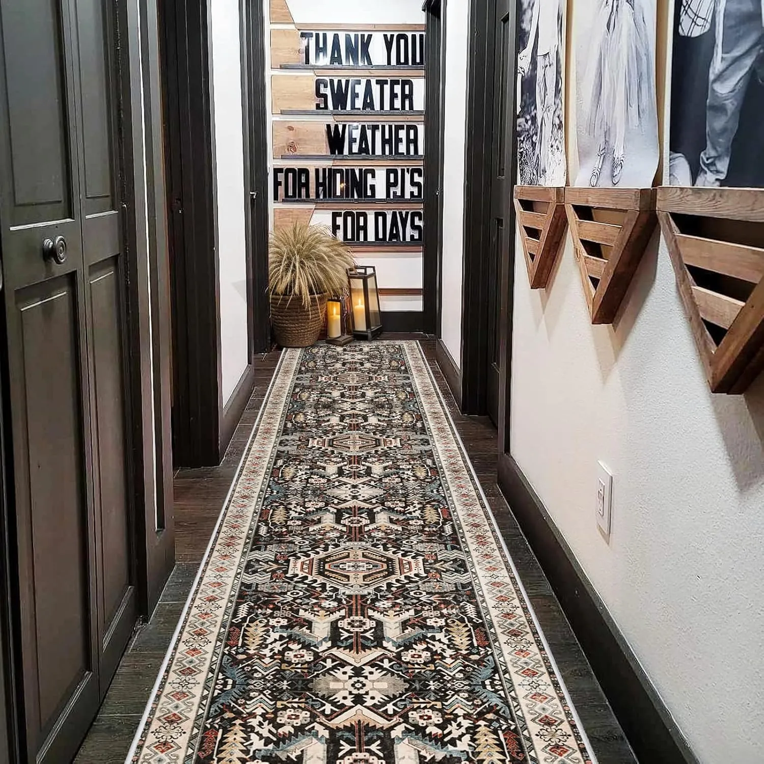Washable Kitchen Runner Rug - 2x10 Hallway Rug Distressed Mats Non-Slip Soft Room Floor Carpet for Dining Room (Black, 2 x 10)
