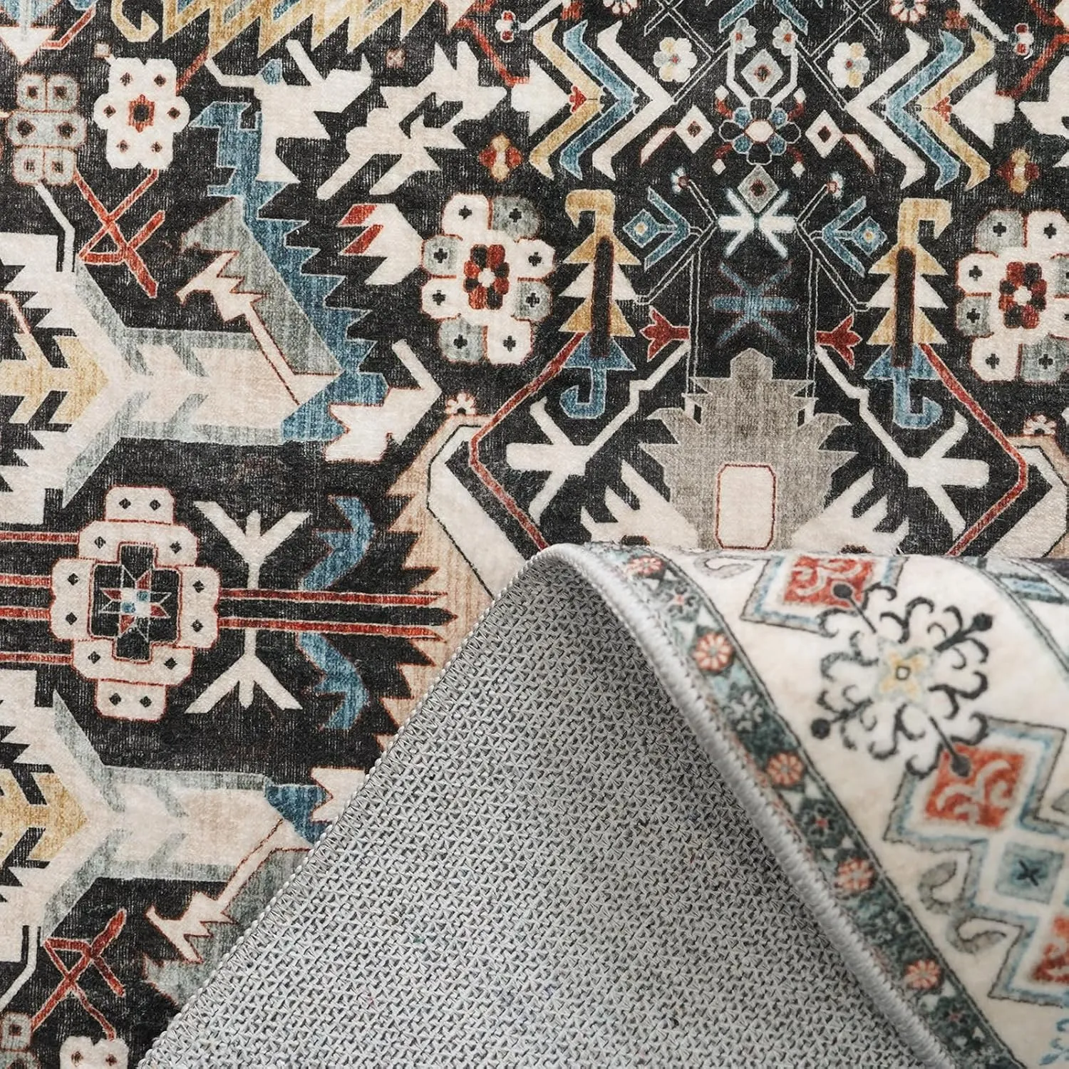 Washable Kitchen Runner Rug - 2x10 Hallway Rug Distressed Mats Non-Slip Soft Room Floor Carpet for Dining Room (Black, 2 x 10)