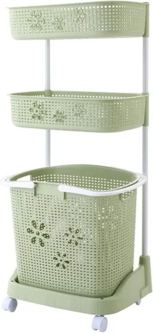 washing basket on wheels Plastic large Removable laundry hamper Space-saving multi-function for bedroom bathroom-green_3 Tier Laundry Hamper Dirty Clothes Bag