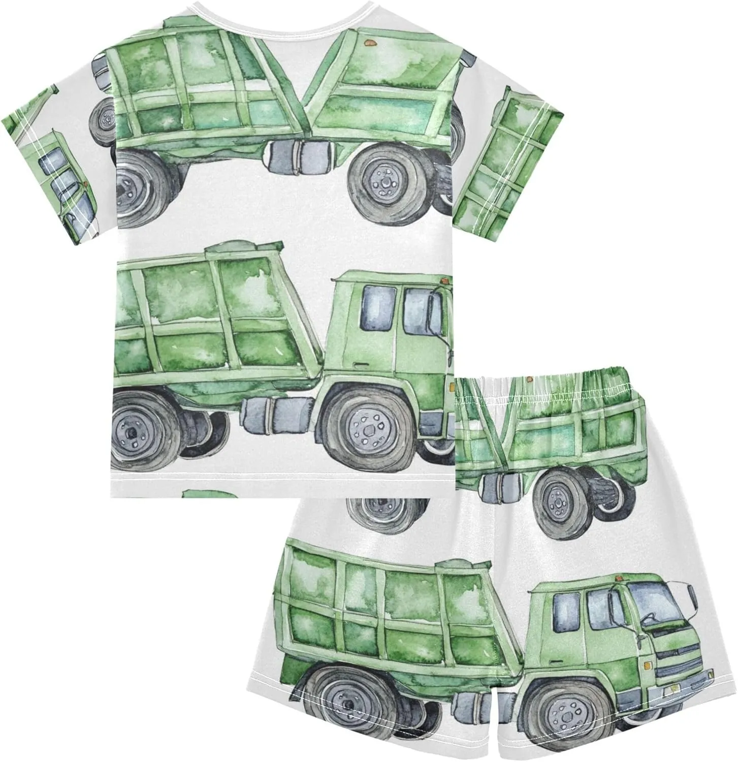 Watercolor Garbage Truck Summer Pajamas Short Set 2 Piece Sleepwear