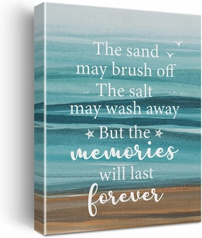 Watercolor Beach Art the Sand May Brush off the Salt May Wash Away Sign Canvas Painting Prints for Home Beach House Wall Decor Framed Artwork Gifts(12x15 Inch)
