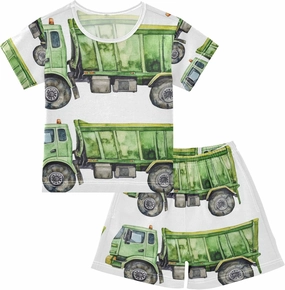 Watercolor Garbage Truck Pajamas Short Set 2 Piece Summer Sleepwear