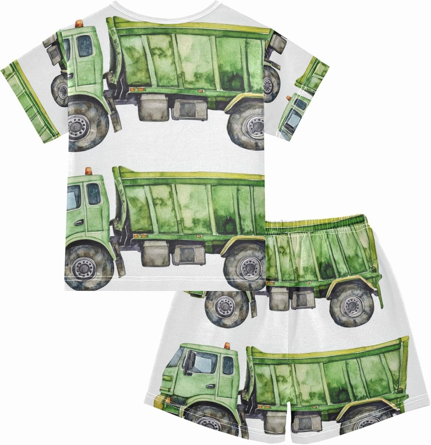 Watercolor Garbage Truck Pajamas Short Set 2 Piece Summer Sleepwear