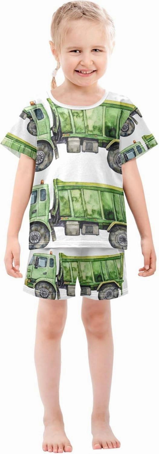 Watercolor Garbage Truck Pajamas Short Set 2 Piece Summer Sleepwear