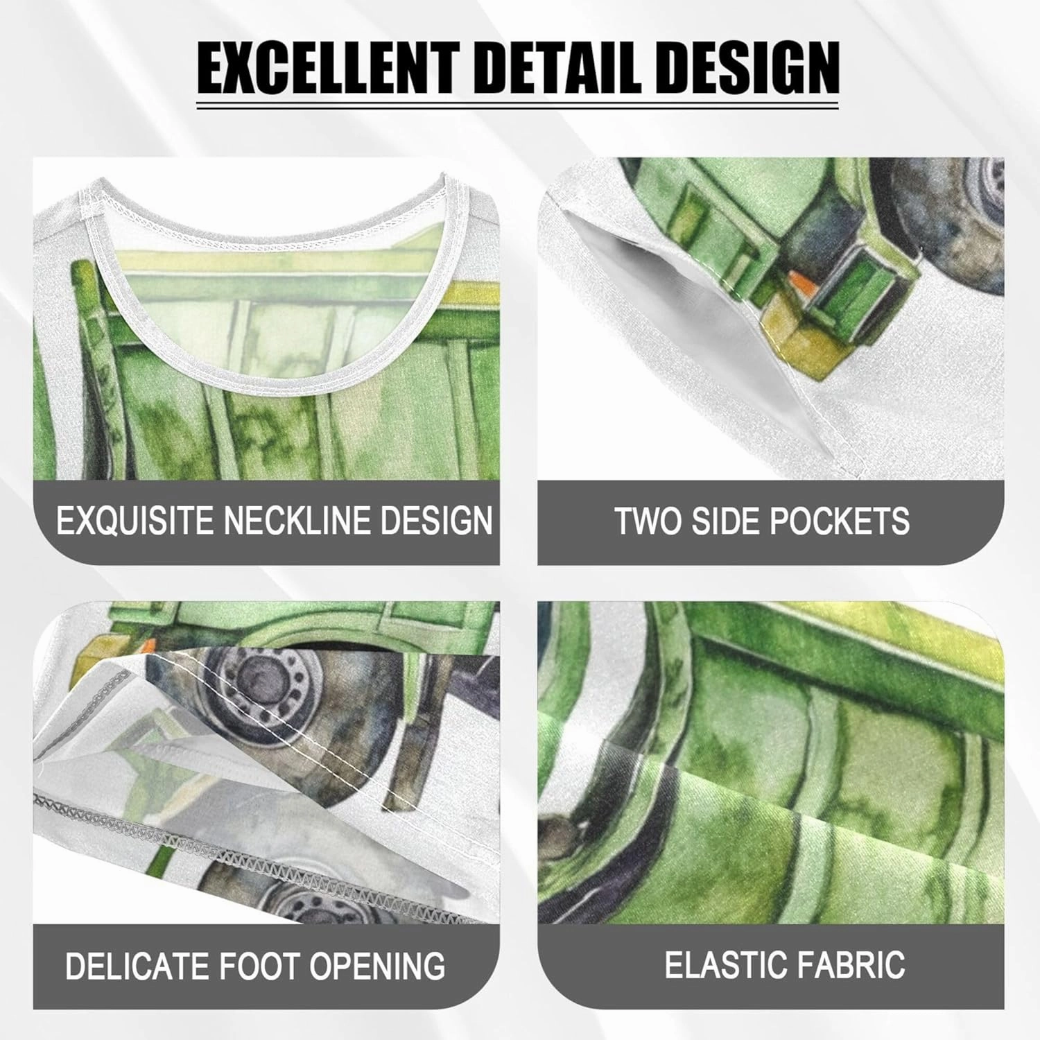 Watercolor Garbage Truck Pajamas Short Set 2 Piece Summer Sleepwear