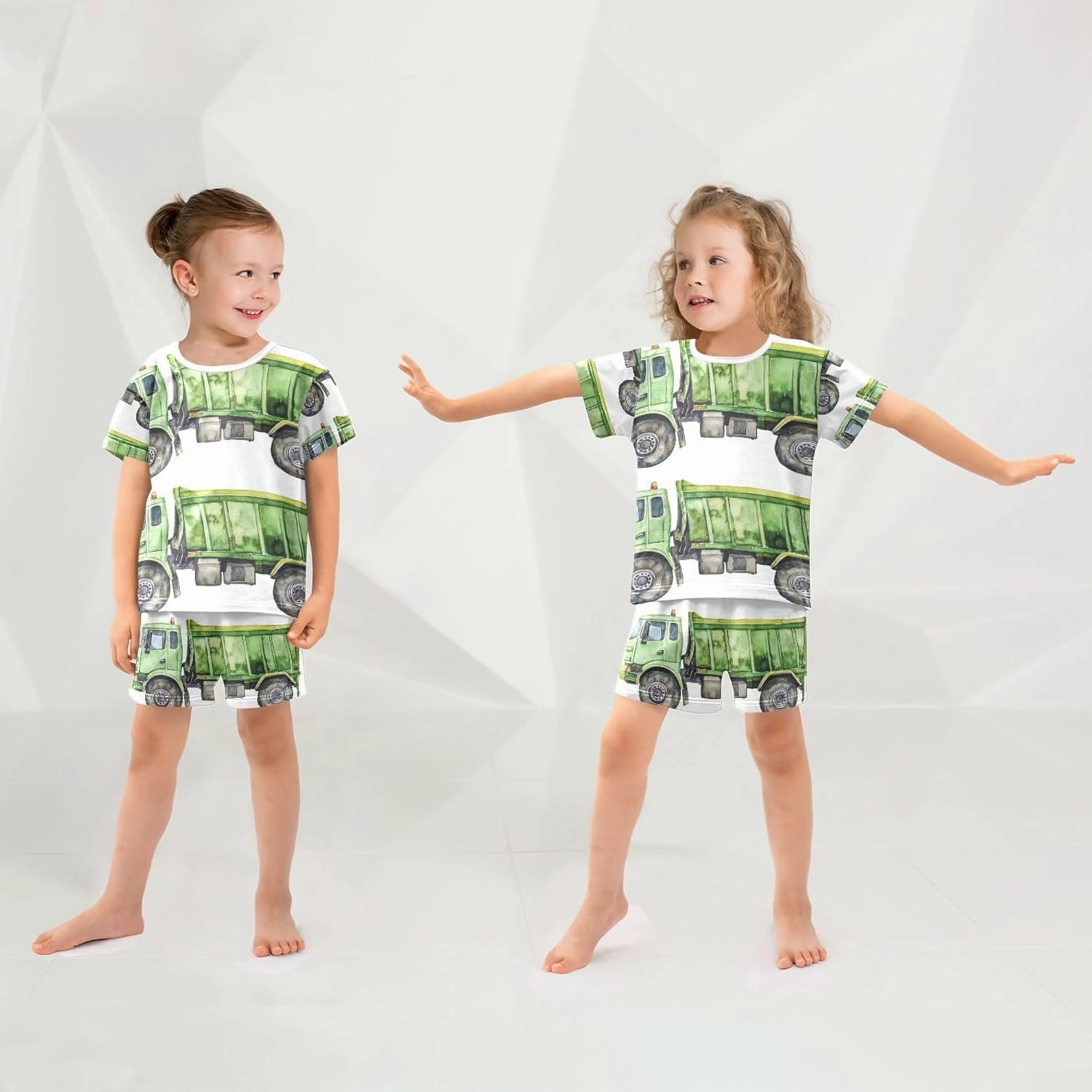 Watercolor Garbage Truck Pajamas Short Set 2 Piece Summer Sleepwear
