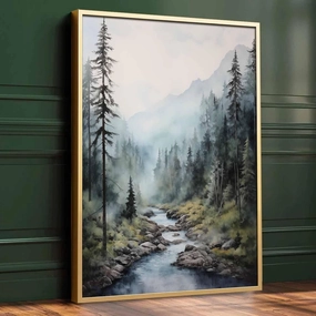 Watercolor Scenery Wall Art Misty Forest Picture Green Nature Foggy Forest Poster Mountain Landscape Print Watercolor Forest Mountain Forest Poster Natural Landscape Prints Room Decor 16x24in No Frame