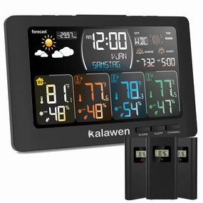 Weather Station Wireless Indoor Outdoor Thermometer, Multiple Sensors Auto-Adjustment Brightness Digital Thermometer with Large Color Display, Weather Forecast