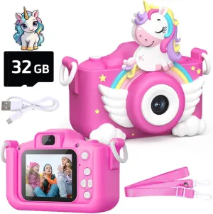 Wembley Kids Camera 3  Year Old Girl Gift 32GB SD Card 1080P HD Video Adorable Selfie Unicorn Digital Toddler Camera for Kids Toys Boys Birthday Gift for 3-12 Years Old Girls - Pink