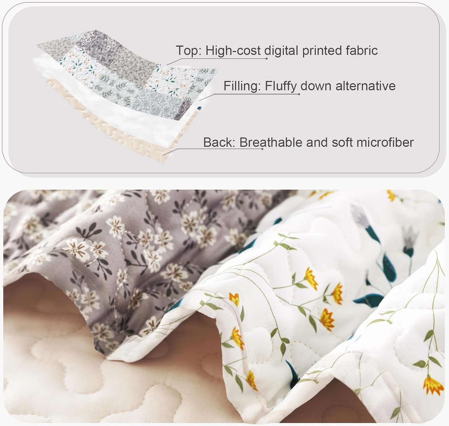 Whale Flotilla Reversible Patchwork Quilts Full Queen Size, Lightweight Boho Printed Bedspreads Coverlets Quilt Bedding Set with 2 Pillow Shams for All Seasons, Light Grey