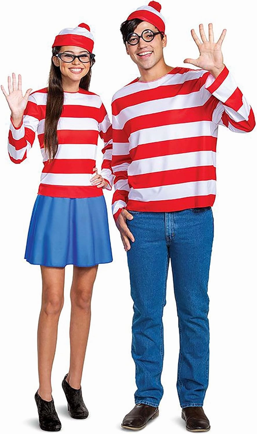 Wheres Waldo Halloween Costume, Official Adult Waldo Costume Set with Shirt and Cap with Glasses Outfit