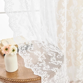 White Lace Curtains 96 Inches Long 2 Panels Vintage Paisley for Living Room Bedroom Victorian Floral Rod Pocket Light Filtering Retro French Window Drapes, 52x96 Inch Length