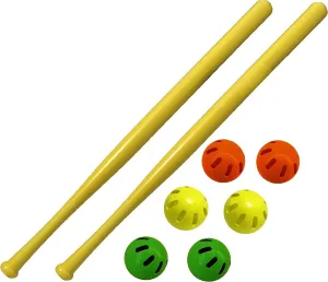 WIFFLE 32" Bat & Green, Orange & Yellow Baseballs Matty's Toy Stop Set Bundle - 8 Pack