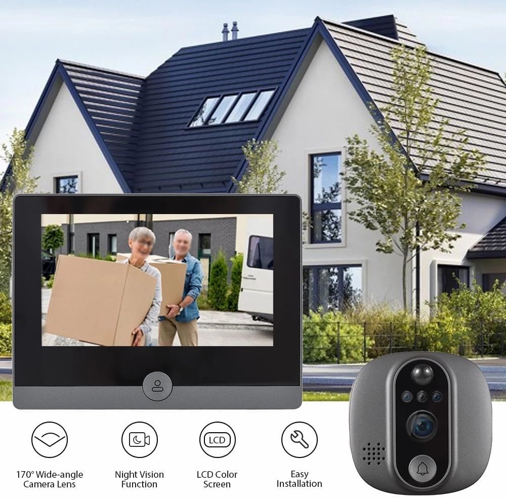 WiFi 1080P Video Doorbell Camera, 2.4GHz Peephole Camera Door Viewer with 4.3inch LCD Display, 120 Degree View Angle, Night Vision, Motion Detection, 2-Way Audio, Rechargeable Battery