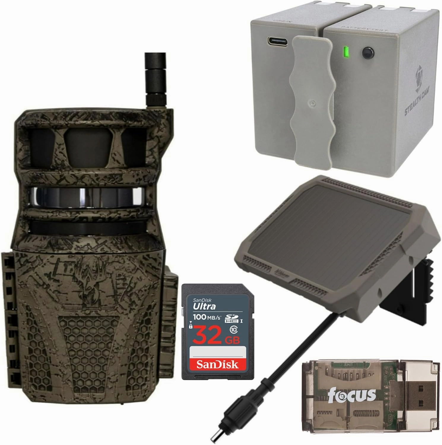 Wildgame Innovations Orbit 360-Degree Trail Camera with 36MP Image Quality and 1080p Video Bundle with 5400mAh Battery Pack, 3000mAh Battery Pack, 32GB Memory Card, and Card Reader (5 Items)