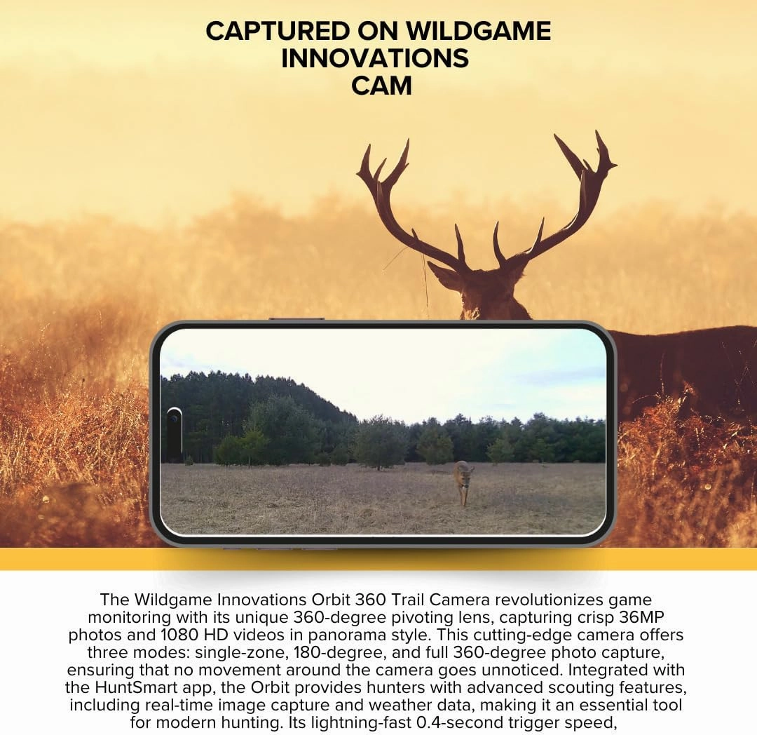 Wildgame Innovations Orbit 360-Degree Trail Camera with 36MP Image Quality and 1080p Video Bundle with 5400mAh Battery Pack, 3000mAh Battery Pack, 32GB Memory Card, and Card Reader (5 Items)