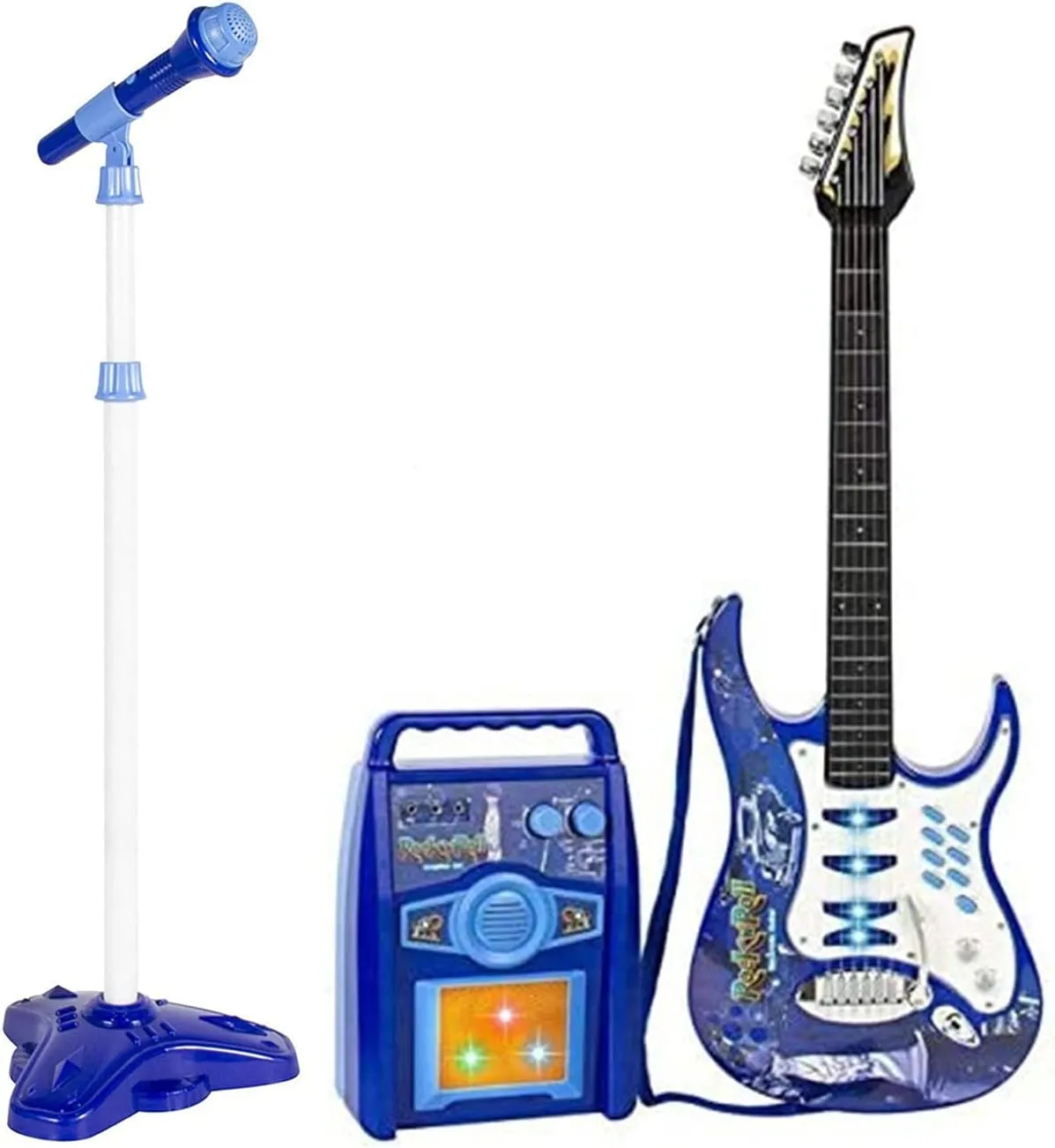 Willbebest Kids Karaoke Microphone Guitar Musical Set Kids Electric Guitar Microphone Amplifier Set Karaoke Machine Musical Instruments Toy Electric Guitar with Microphone for Boys and Girls (Blue)