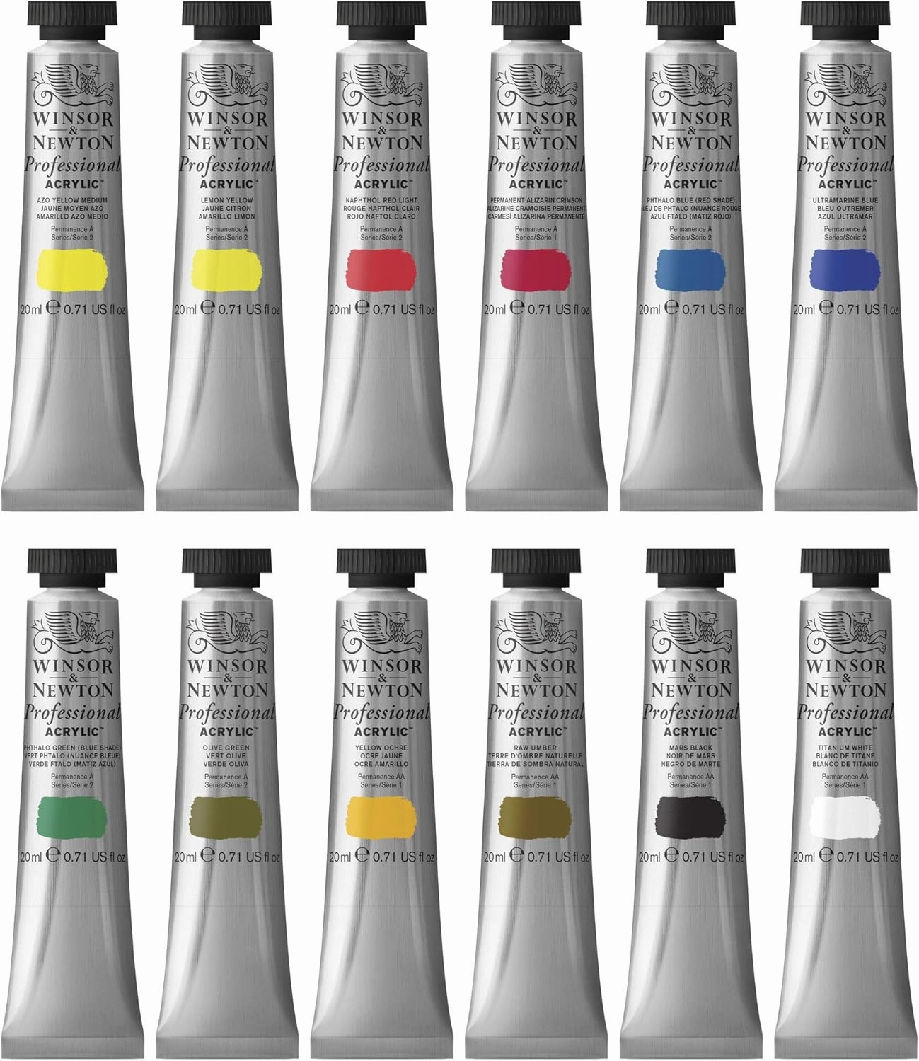 Winsor & Newton Artists' Acrylic Color 12-Tube Set, 20ml