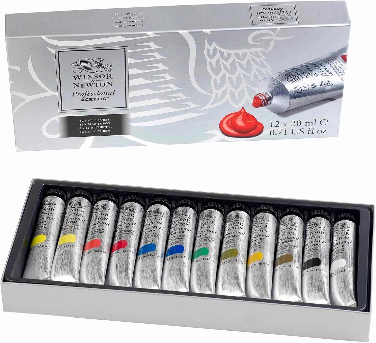 Winsor & Newton Artists' Acrylic Color 12-Tube Set, 20ml