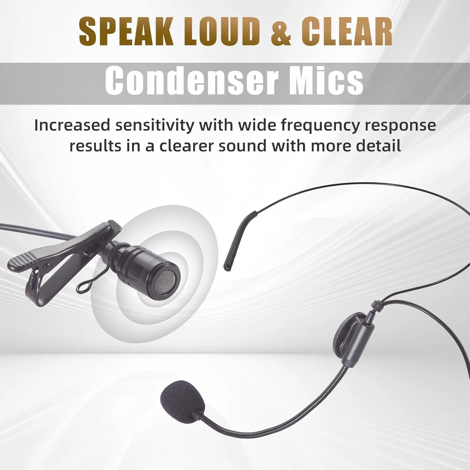 Wireless Microphones System with UHF Headset/Lavalier Lapel Mics, Bodypack Transmitter, 4 x 50 Channels, 164ft Range for Church Conference Performance Singing Karaoke PA Speaker Mixer