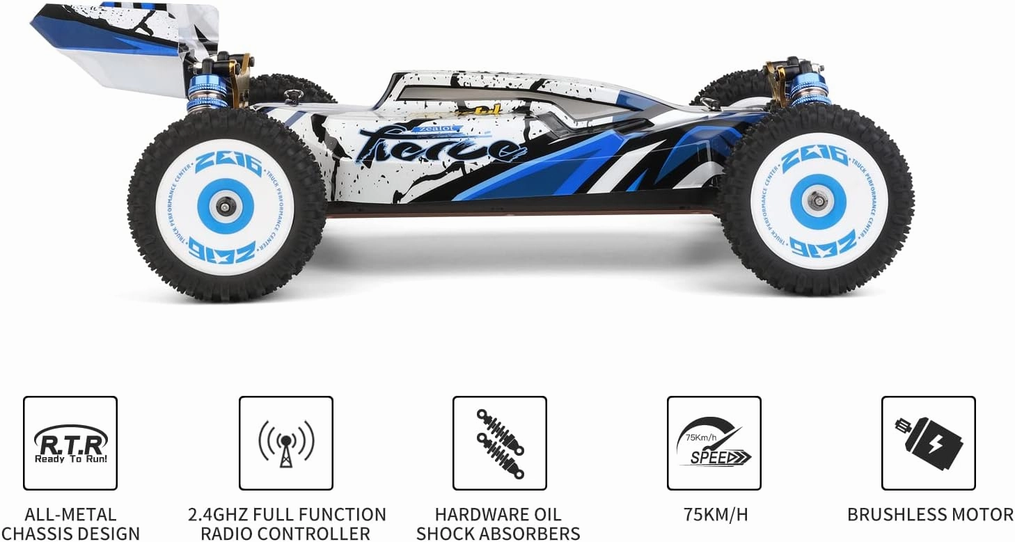 WLtoys High-Speed RC Car 124017 V2 1/12 4WD 75km/h High-Speed Brushless Motor Off-Road Remote Control Drift Climbing RC Racing Car Adults,Kids Toys (124017 2200 3000)