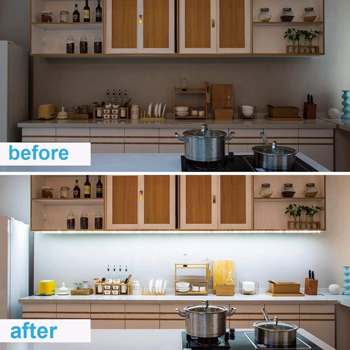 WOBANE Under Counter Light, Dimmable LED Under Cabinet Lighting, 6 PCS LED Strip Light Bars with Remote Control for Kitchen,Shelf,Pantry,Showcase,Desk,Cupboard 6000K White, Timing, 16W 1500LM,9.8 ft