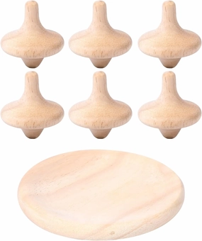 WODI Wooden Spinning Tops for Kids, 6Pcs Unfinished DIY Wooden Toys with Base, STEM Learning Gyroscopes, Montessori Toddler Toys, Birthday Gifts for Boys Girls Ages 3-5 6-8, Classroom Prize