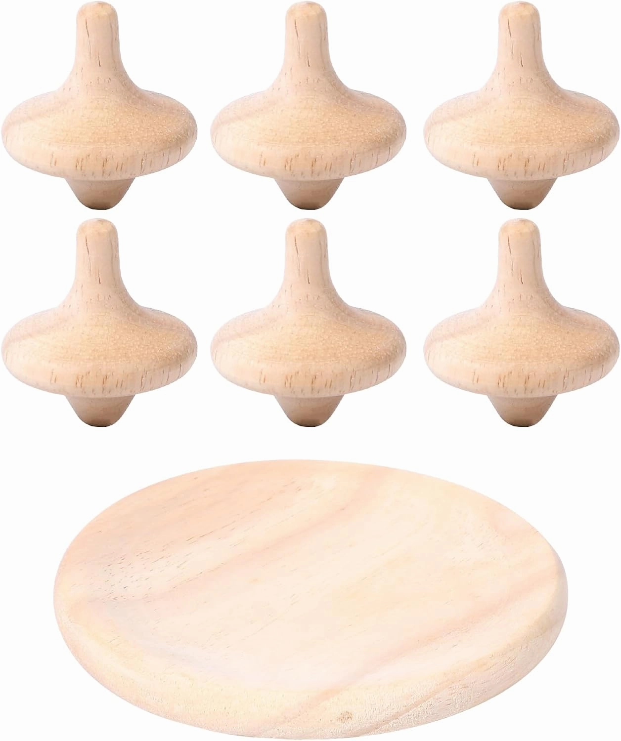 WODI Wooden Spinning Tops for Kids, 6Pcs Unfinished DIY Wooden Toys with Base, STEM Learning Gyroscopes, Montessori Toddler Toys, Birthday Gifts for Boys Girls Ages 3-5 6-8, Classroom Prize