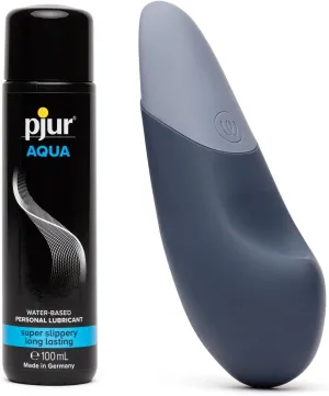 Womanizer Vibe Blue Ultrawave Clit Stimulator Lay On Vibrator & Pjur Aqua Water Based Personal Lubricant 3.4 fl oz - Female Sex Toys Bundle