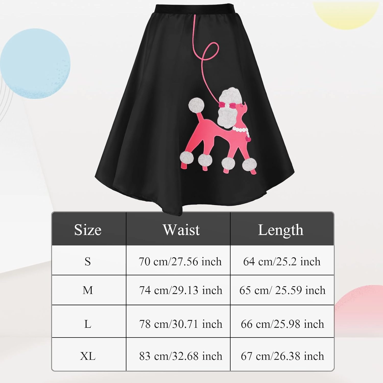Women 1950s Poodle Skirt Costume Outfit Sock Hop Costume Skirt Scarf Belt Sock Eyeglass